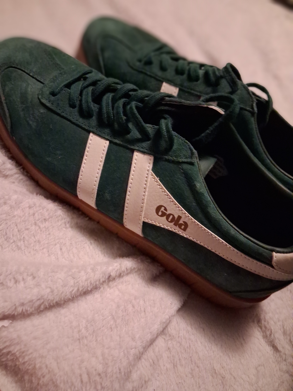 Gola Men's Dark Green Suede Sneakers with White Stripes